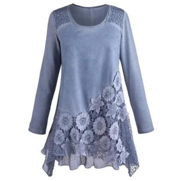 krazy kat Tops - Blue Tunic Top With Lace Embellishment’s